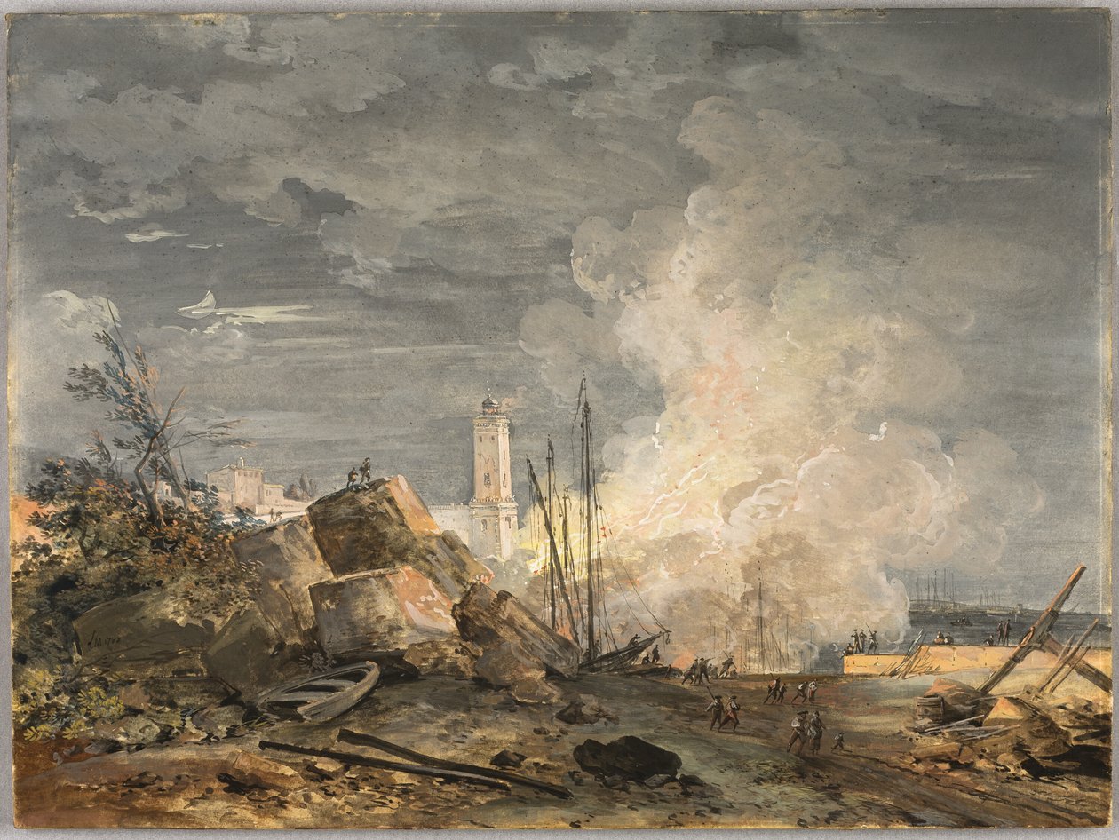 Pożar w porcie autorstwa Louis Gabriel Moreau