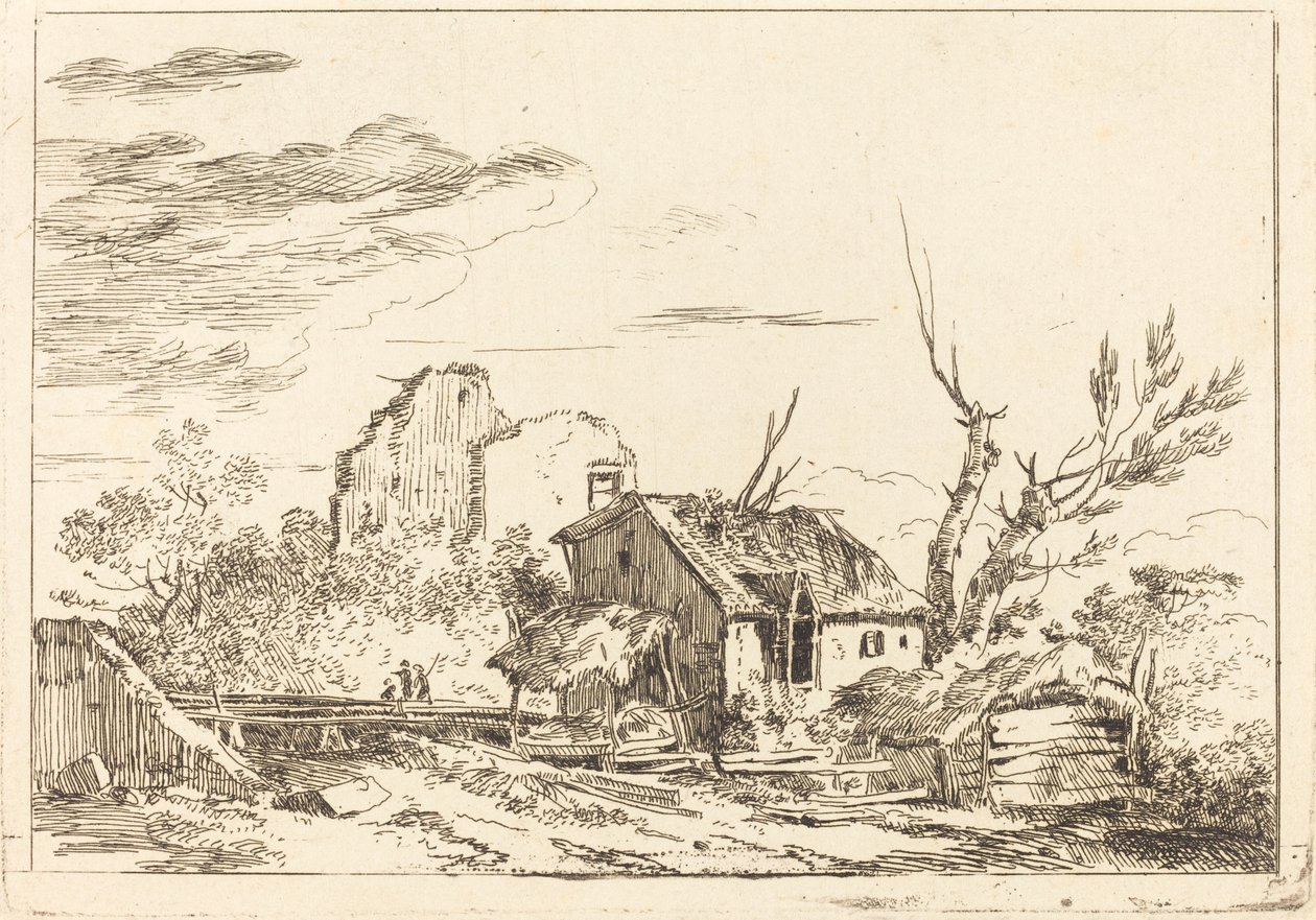Hodowla przy moście autorstwa Louis Gabriel Moreau the Elder