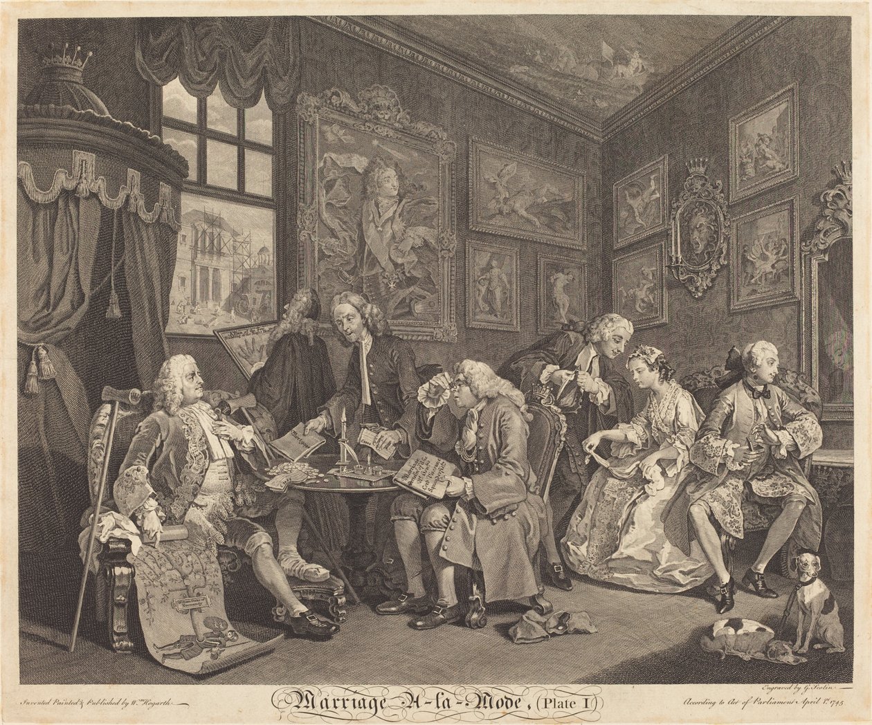 Małżeństwo a la Mode: pl.1 autorstwa Louis Gerard Scotin after William Hogarth