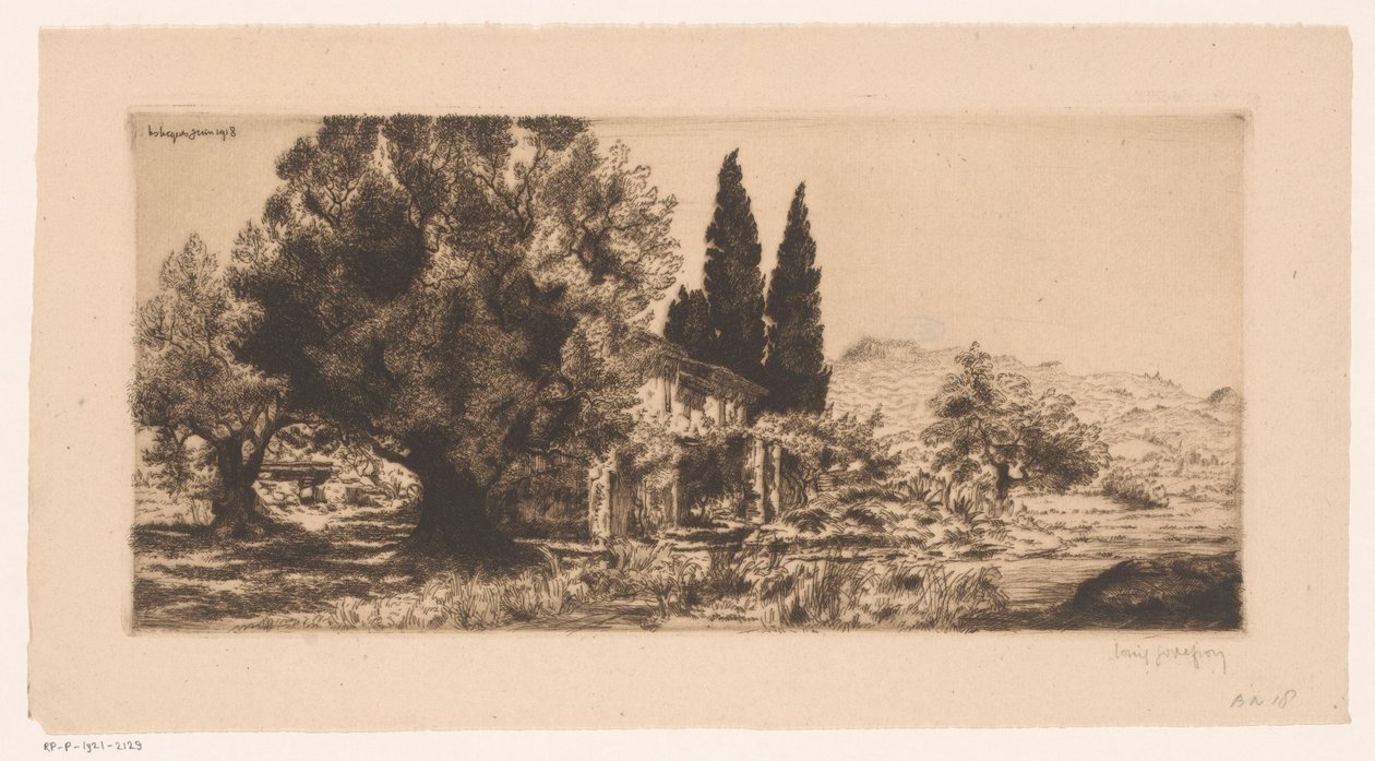 Gezicht op Les Lecques i Saint-Cyr-sur-Mer Les Lecques czerwiec 1918 (tytuł na obiekcie) autorstwa Louis Godefroy (signed by artist)