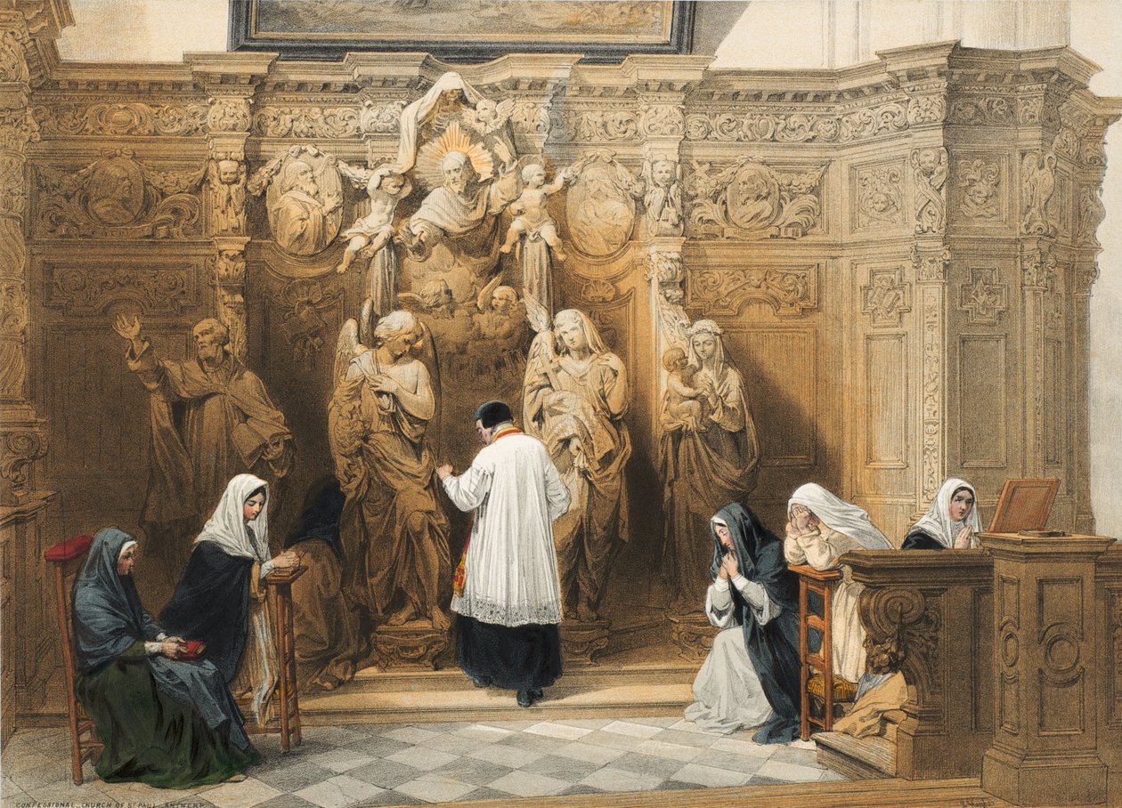 Konfesjonalny kościół św. Pawła, Antwerpia, arkusz 4 z „Teczka szkiców Haghe: Belgia, Niemcy”, ok. 1845-55 autorstwa Louis Haghe