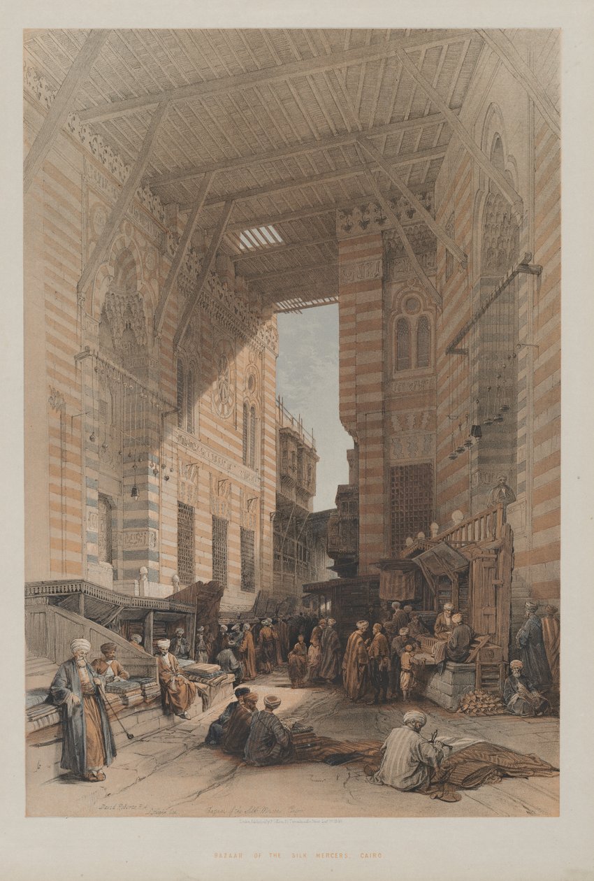 Egipt i Nubia, tom III: Bazar Jedwabnych Mercerów, Kair, 1848. autorstwa Louis Haghe