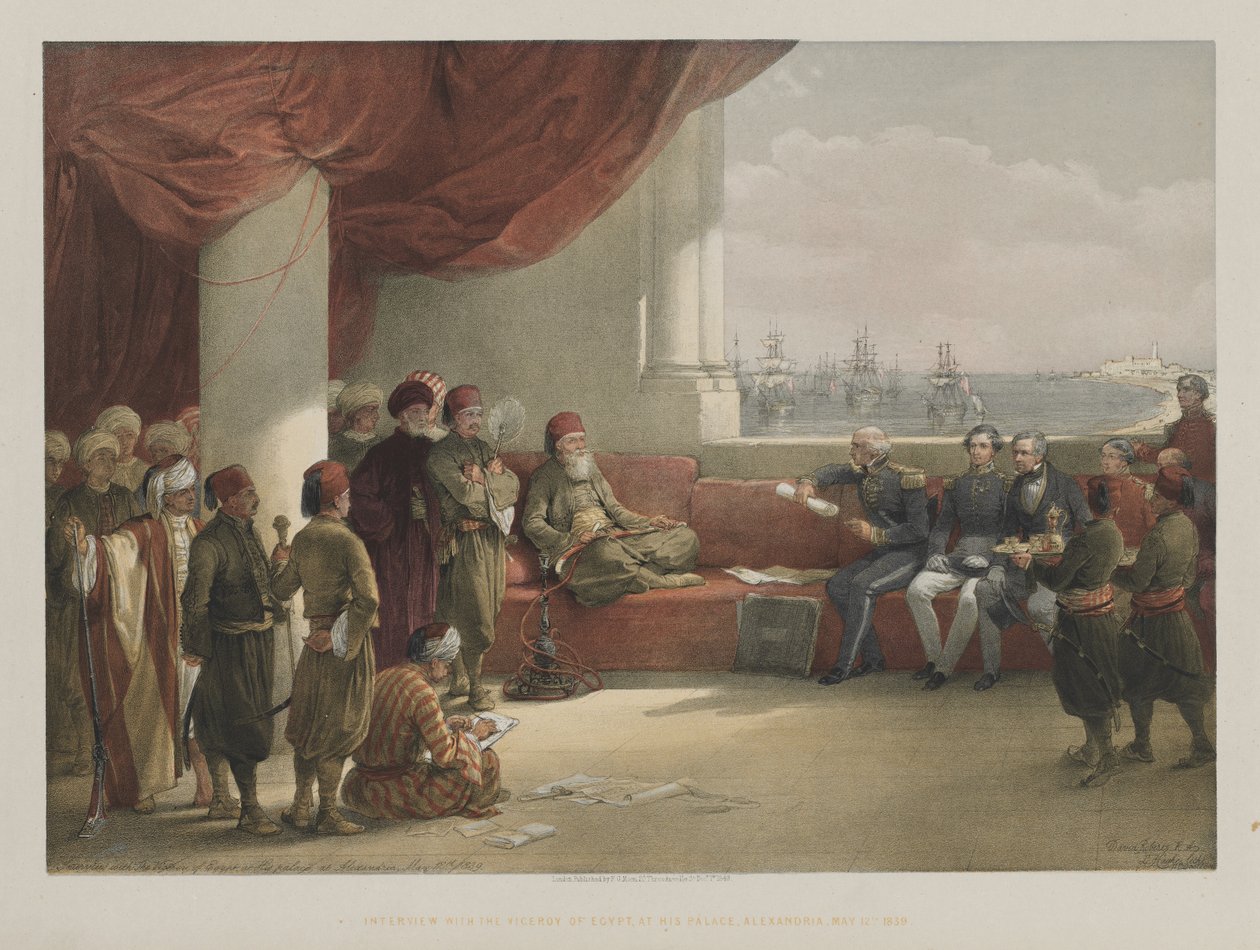 Egipt i Nubia, tom III: Wywiad z wicekrólem Egiptu w jego pałacu w Aleksandrii, 1848 r. autorstwa Louis Haghe