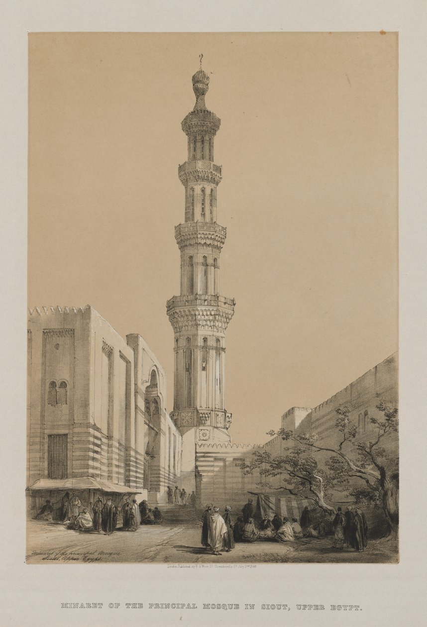 Egipt i Nubia, Tom III: Minaret głównego meczetu Siout, Górny Egipt, 1849. autorstwa Louis Haghe