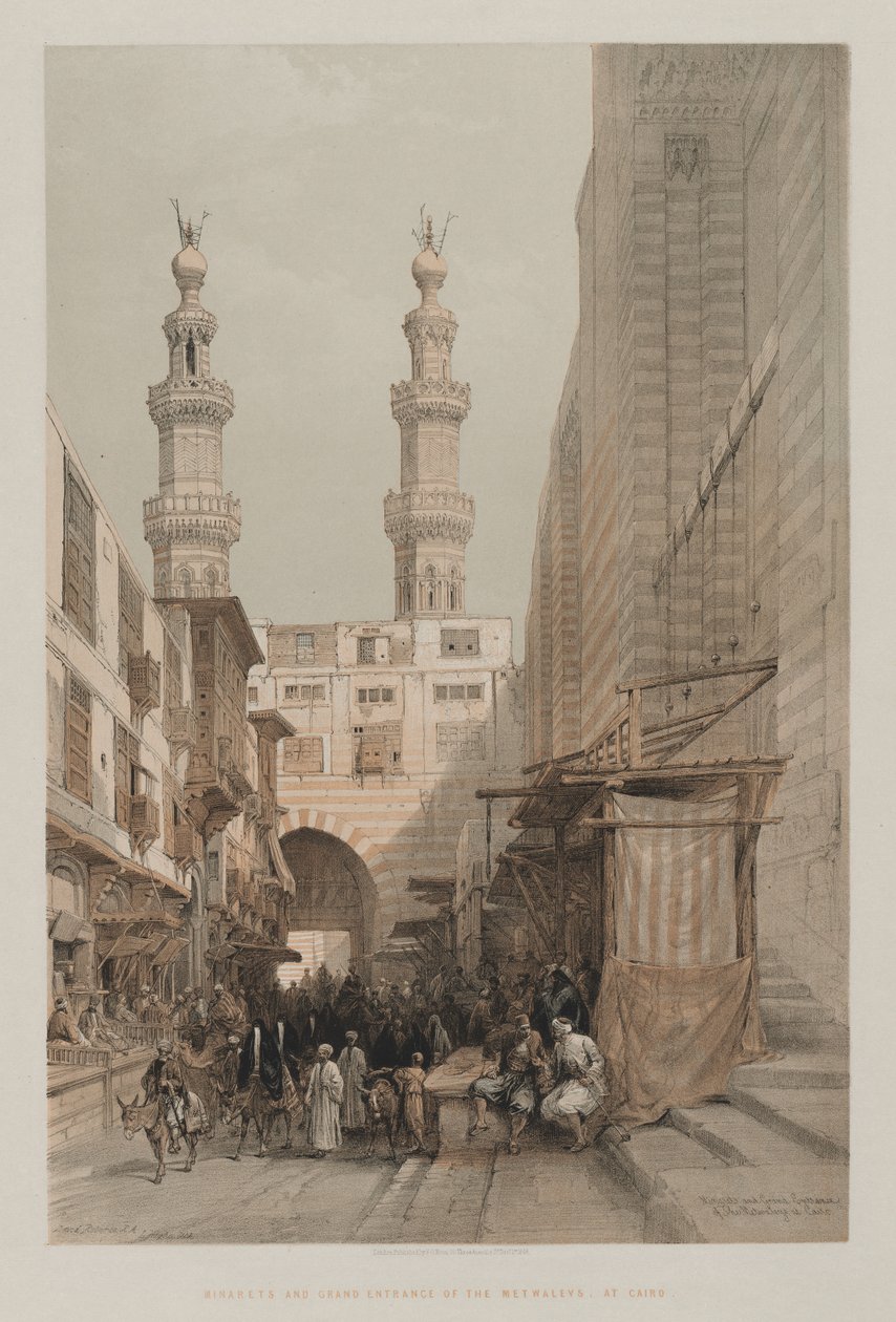 Egipt i Nubia, Tom III: Minarety i Wielkie Wejście Metwaleys, w Kairze autorstwa Louis Haghe