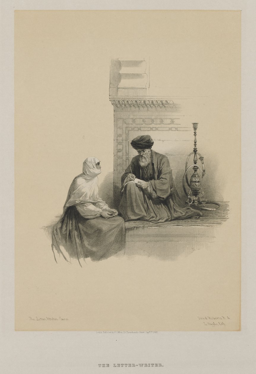 Egipt i Nubia, Tom III: The Letter-Writer, Kair, 1849. autorstwa Louis Haghe