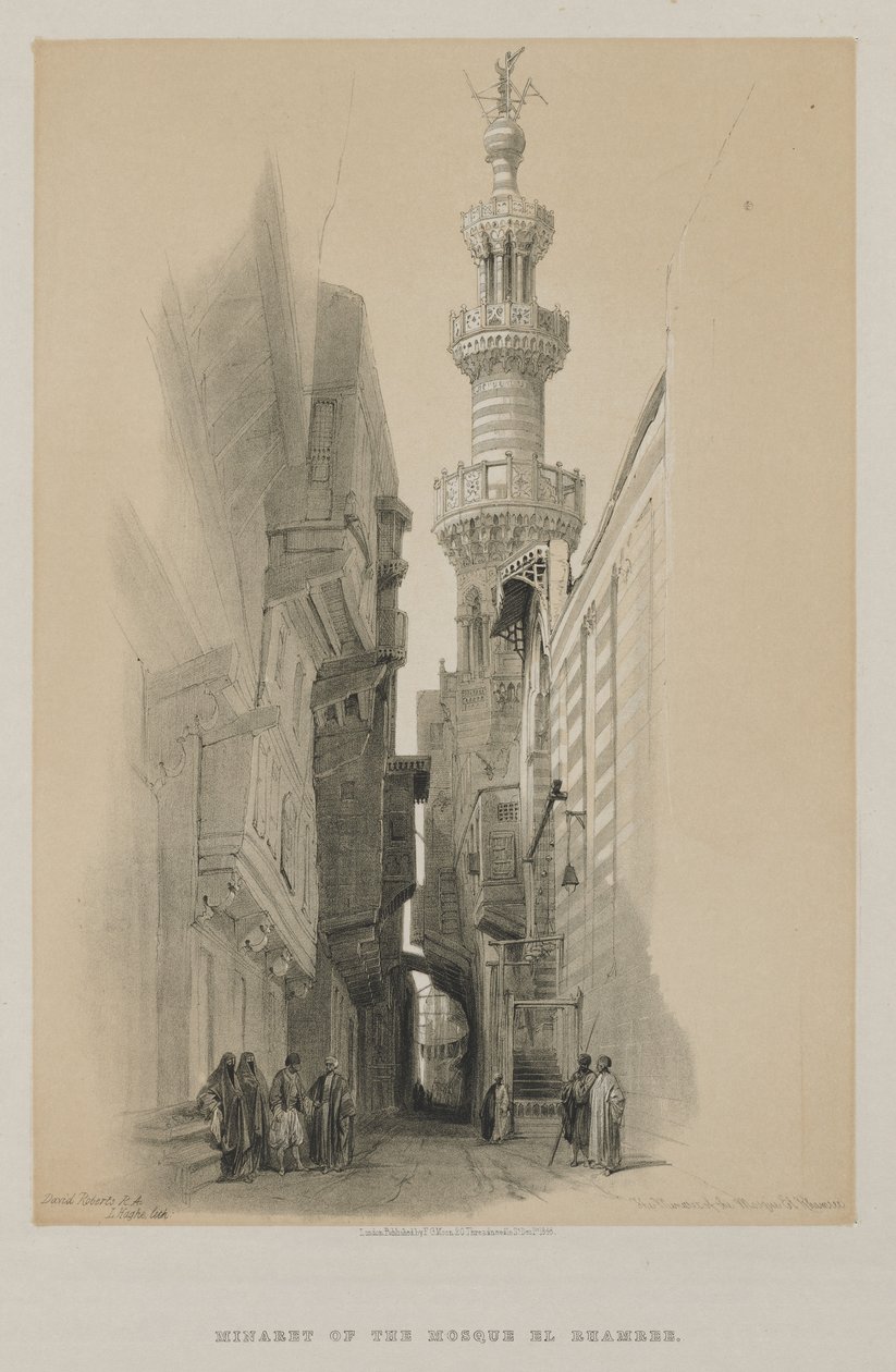 Egipt i Nubia, Tom III: Minaret Meczetu El Rhamree, 1848. autorstwa Louis Haghe