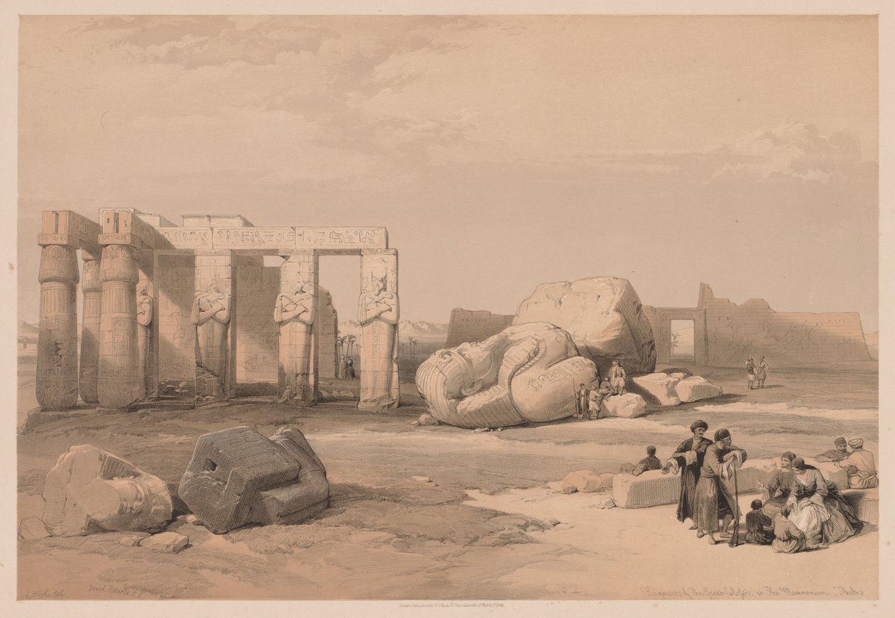 Egipt i Nubia: Tom II - nr 4, Fragmenty Wielkich Kolosów, w Memnonium, 1838. autorstwa Louis Haghe