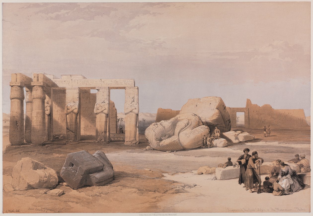 Egipt i Nubia, Tom II: Fragmenty Wielkich Kolosów w Memnoniu, Teby autorstwa Louis Haghe