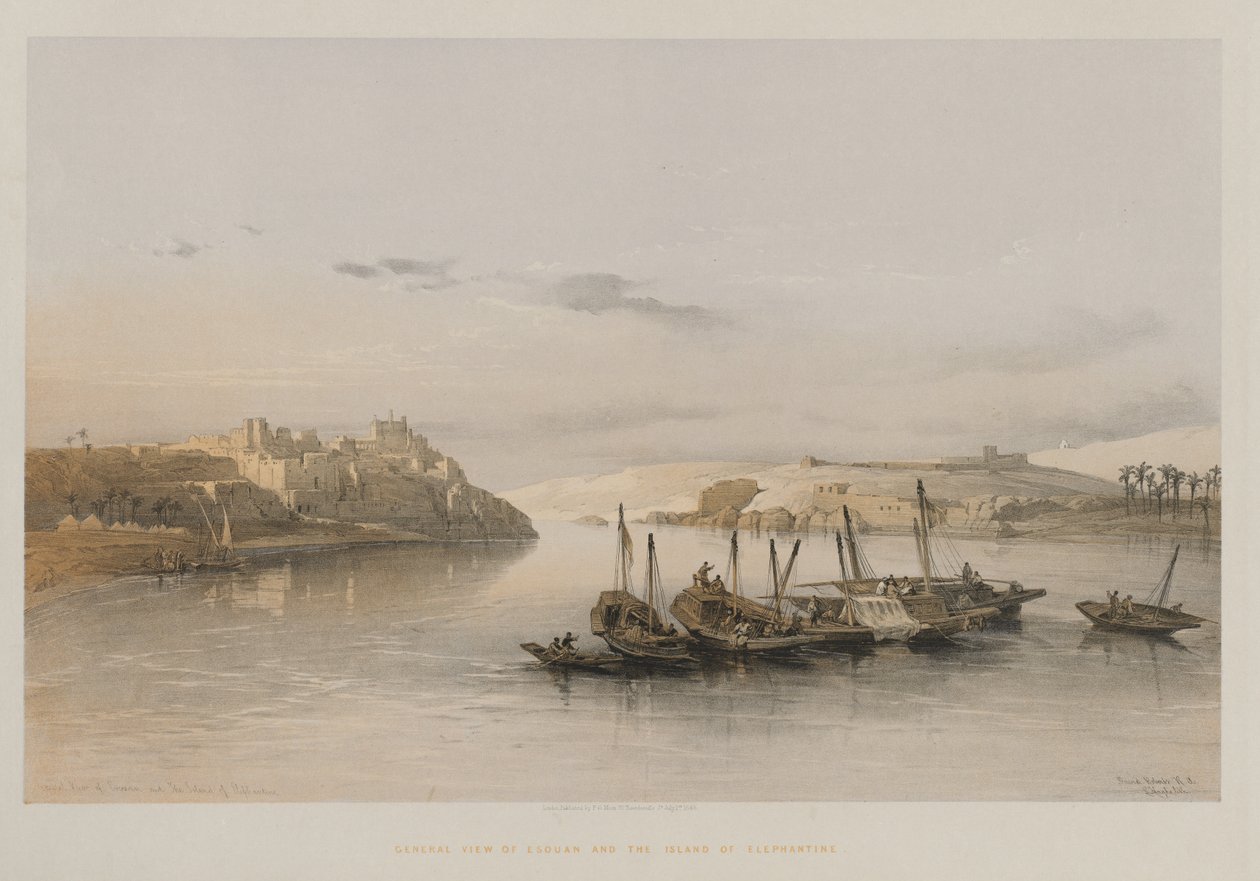Egipt i Nubia, tom II: Widok ogólny Esouan i wyspy Elefantyna, 1848. autorstwa Louis Haghe