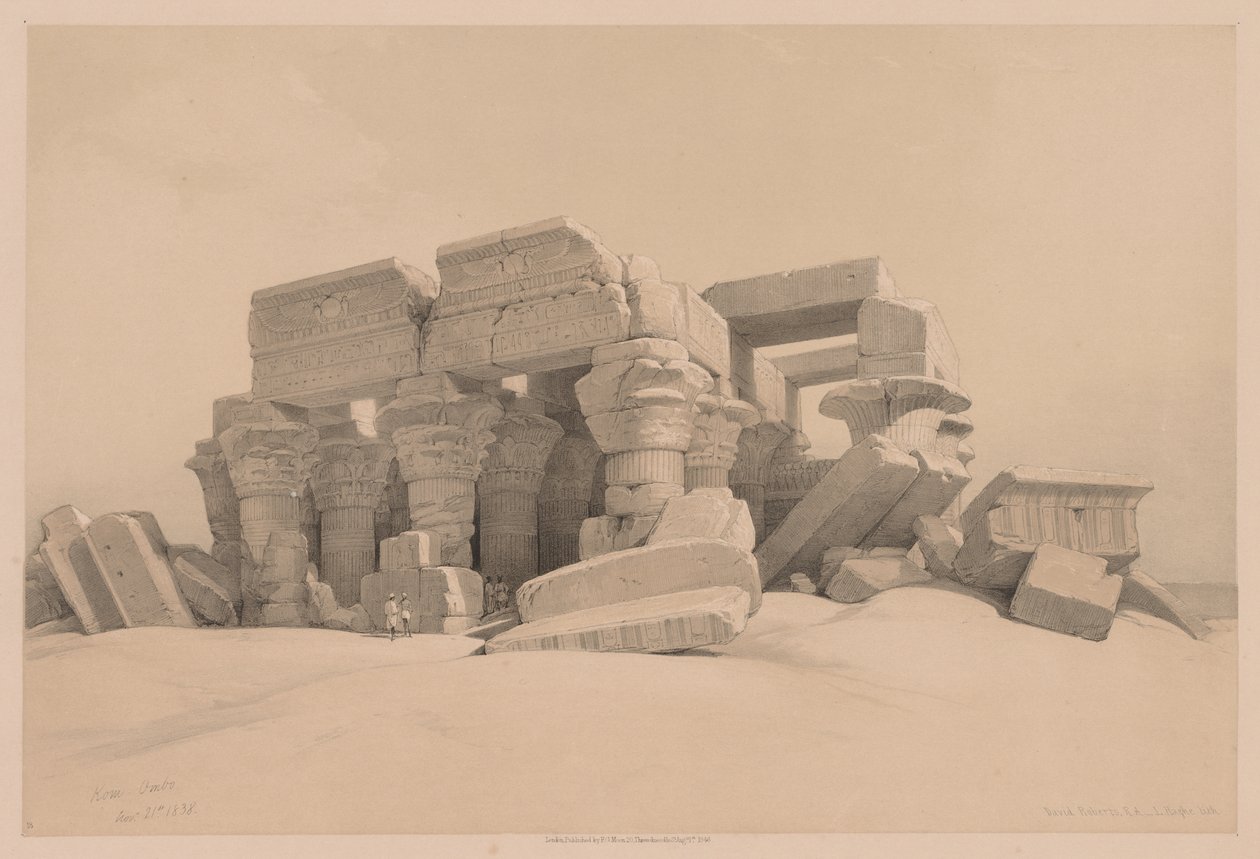 Egipt i Nubia: Tom I - nr 1, nr 2, pozostałości portyku świątyni Kom Ombo autorstwa Louis Haghe