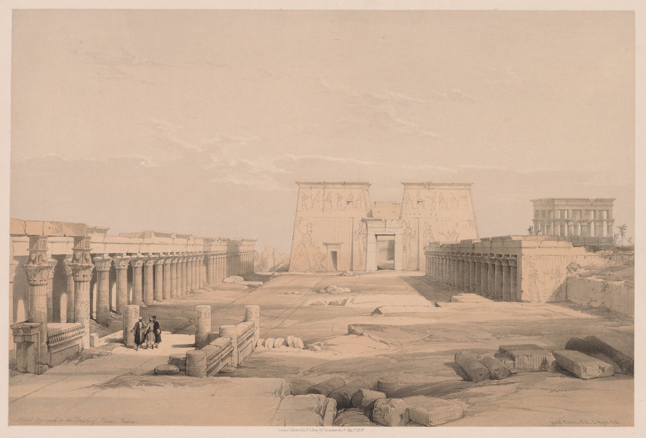 Egipt i Nubia: Tom I - nr 42, Grand Approach to the Temple of Philae, Nubia, 1838. autorstwa Louis Haghe