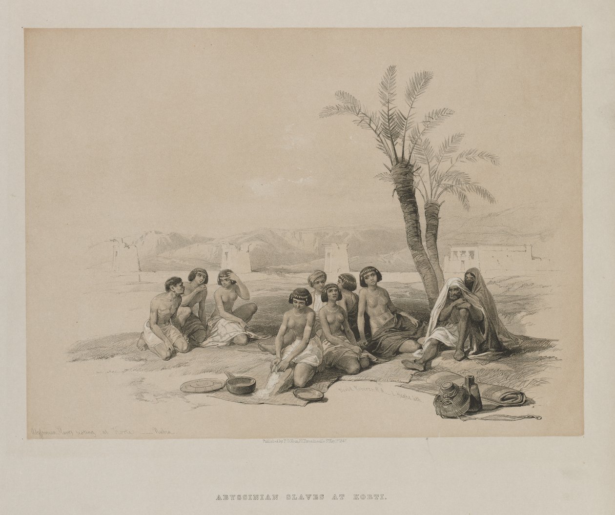 Egipt i Nubia, tom I: abisyńscy niewolnicy odpoczywający w Korti-Nubia, 1847. autorstwa Louis Haghe
