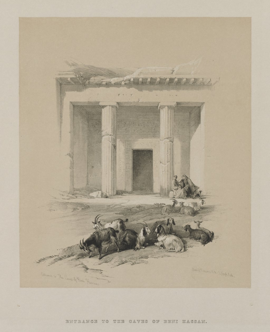 Egipt i Nubia, tom I: Wejście do jaskiń Beni-Hasan, 1847. autorstwa Louis Haghe