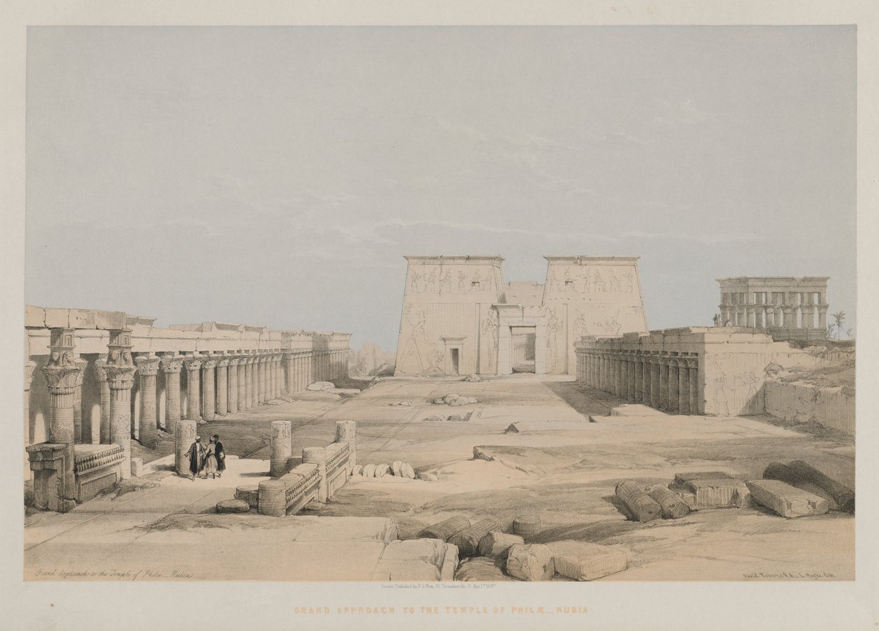 Egipt i Nubia, tom I: Grand Approach to the Temple of Philae, Nubia, 1847. autorstwa Louis Haghe