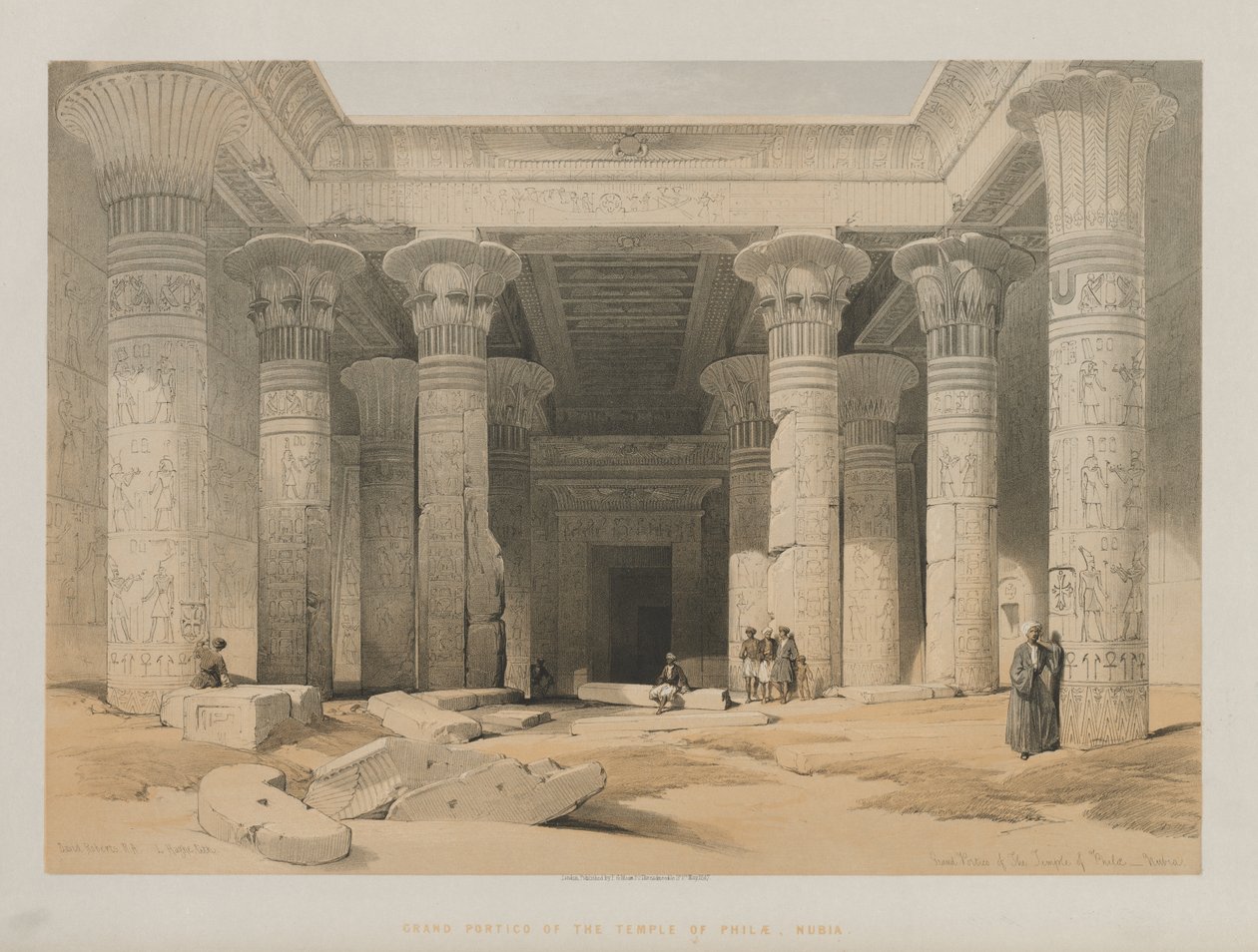 Egipt i Nubia, tom I: Wielki portyk świątyni Philae, Nubia, 1847. autorstwa Louis Haghe