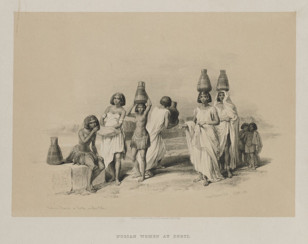 Egipt i Nubia, Tom I: Nubijskie Kobiety w Kortie, nad Nilem, 1847. autorstwa Louis Haghe