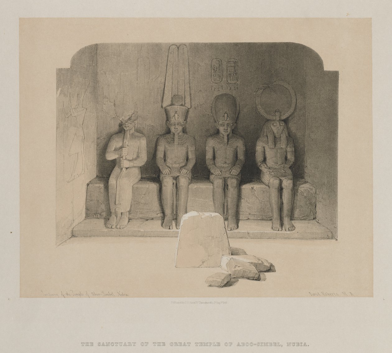 Egipt i Nubia, tom I: Sanktuarium świątyni Aboo-Simbel, Nubia, 1846. autorstwa Louis Haghe
