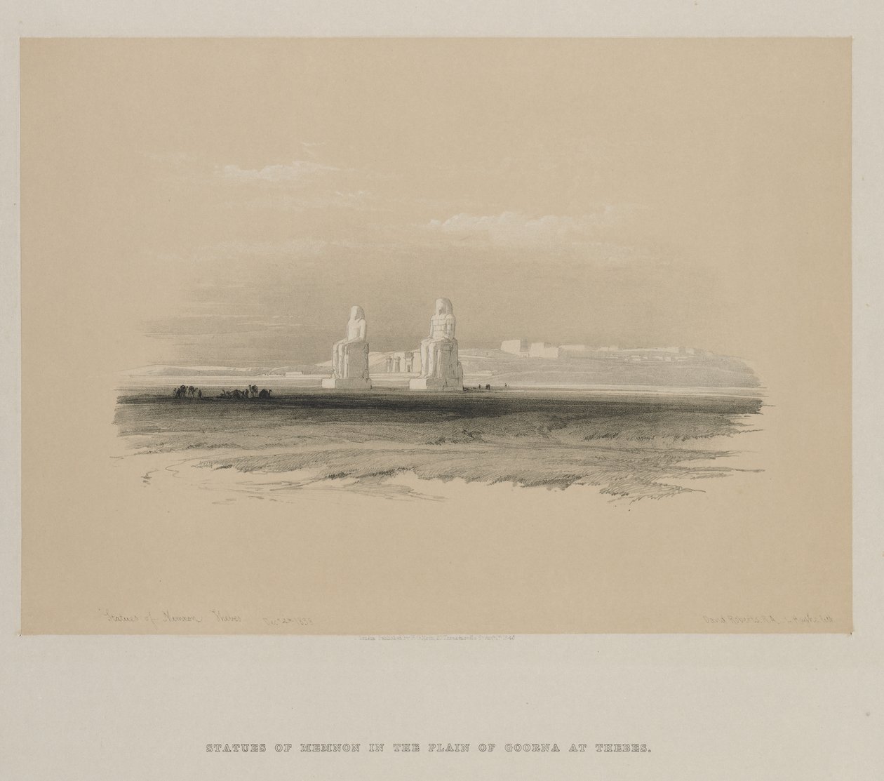 Egipt i Nubia, tom I: Posągi Memnona, Teby, 1846. autorstwa Louis Haghe