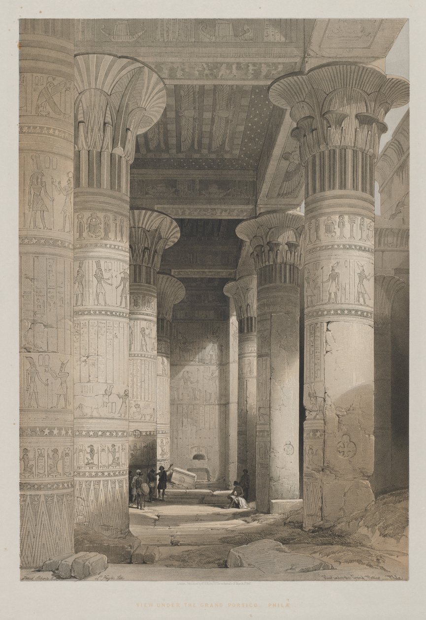 Egipt i Nubia, tom I: Widok pod wielkim portykiem świątyni, Philae autorstwa Louis Haghe