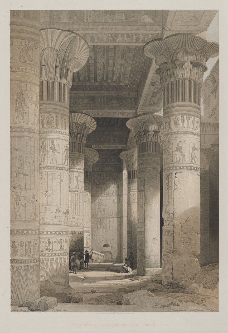 Egipt i Nubia, tom I: Widok pod wielkim portykiem świątyni, Philae, 1846. autorstwa Louis Haghe