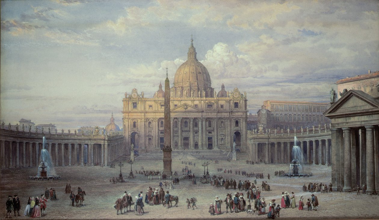 Zewnątrz Bazyliki Świętego Piotra w Rzymie, od Piazza, 1868 autorstwa Louis Haghe
