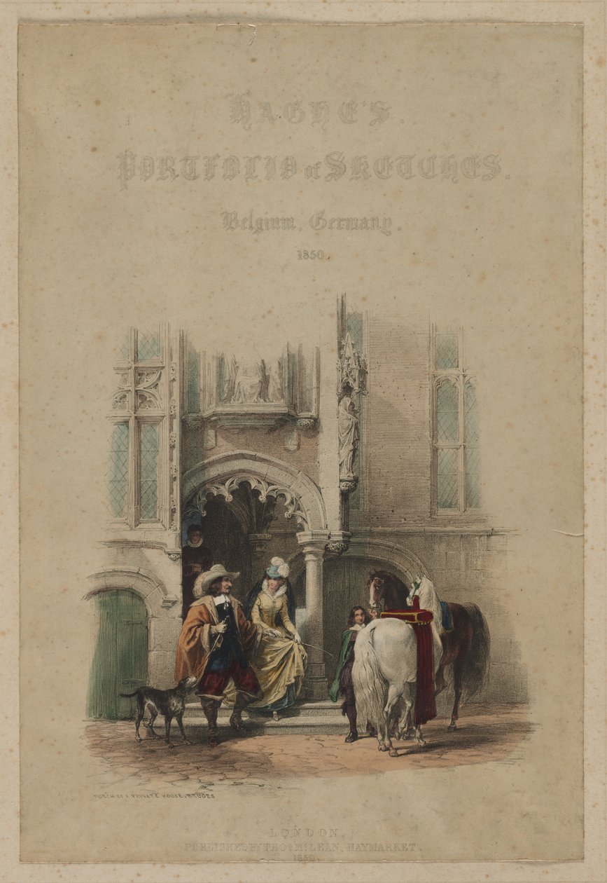 Haghes Portfolio szkiców. Belgia. Niemcy, tom. III: Strona tytułowa, na drzwiach...Brugia, 1850. autorstwa Louis Haghe