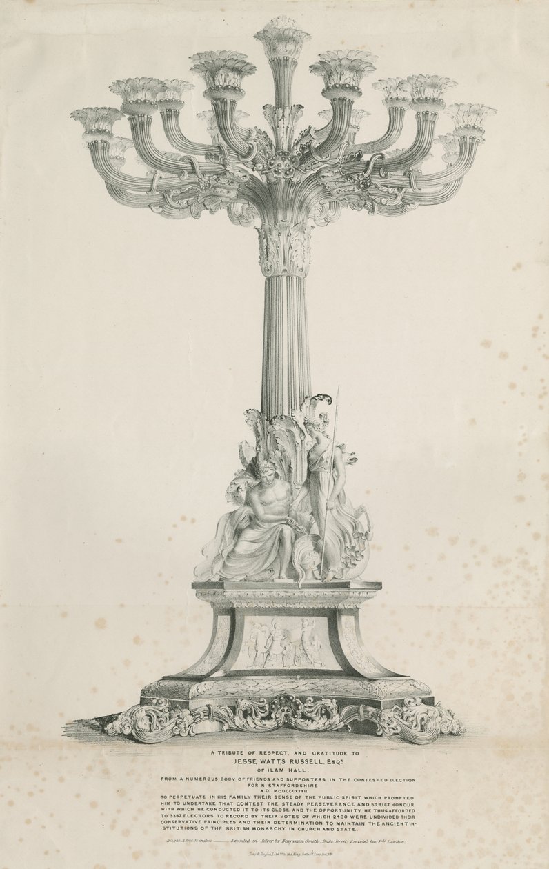 Ilam Hall - Świeczniki: litografia, 1832 autorstwa Louis Haghe