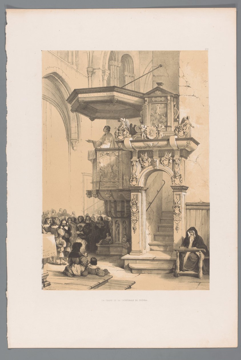 Ksiądz przemawia do tłumu z ambony w katedrze w Trewirze La chaire de la Cathédrale de Trèves (tytuł dotyczący przedmiotu) autorstwa Louis Haghe