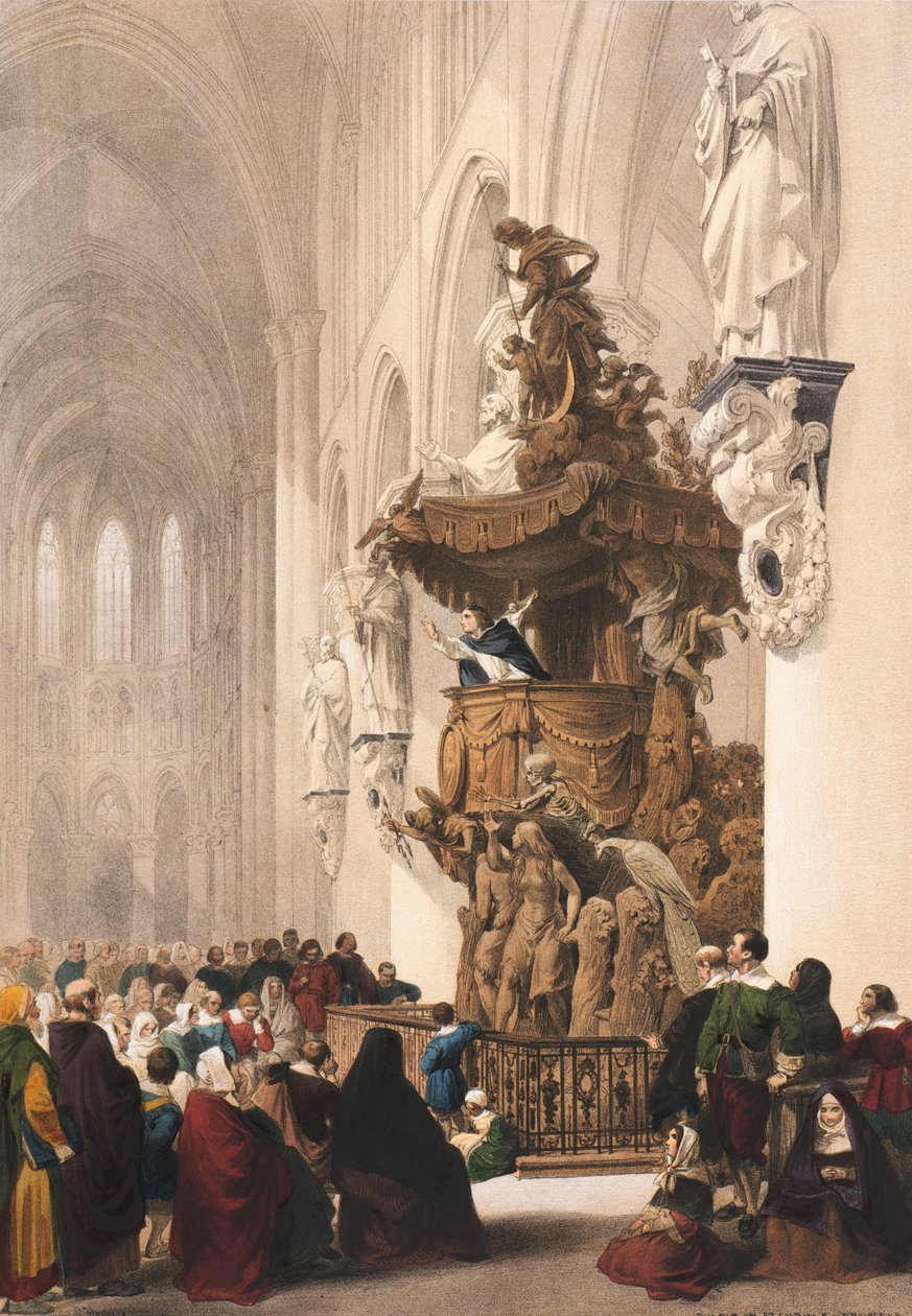 Ambona w St. Gudule, Bruksela, arkusz 5 z „Portfolio szkiców Haghe: Belgia, Niemcy”, c.1845-55 autorstwa Louis Haghe