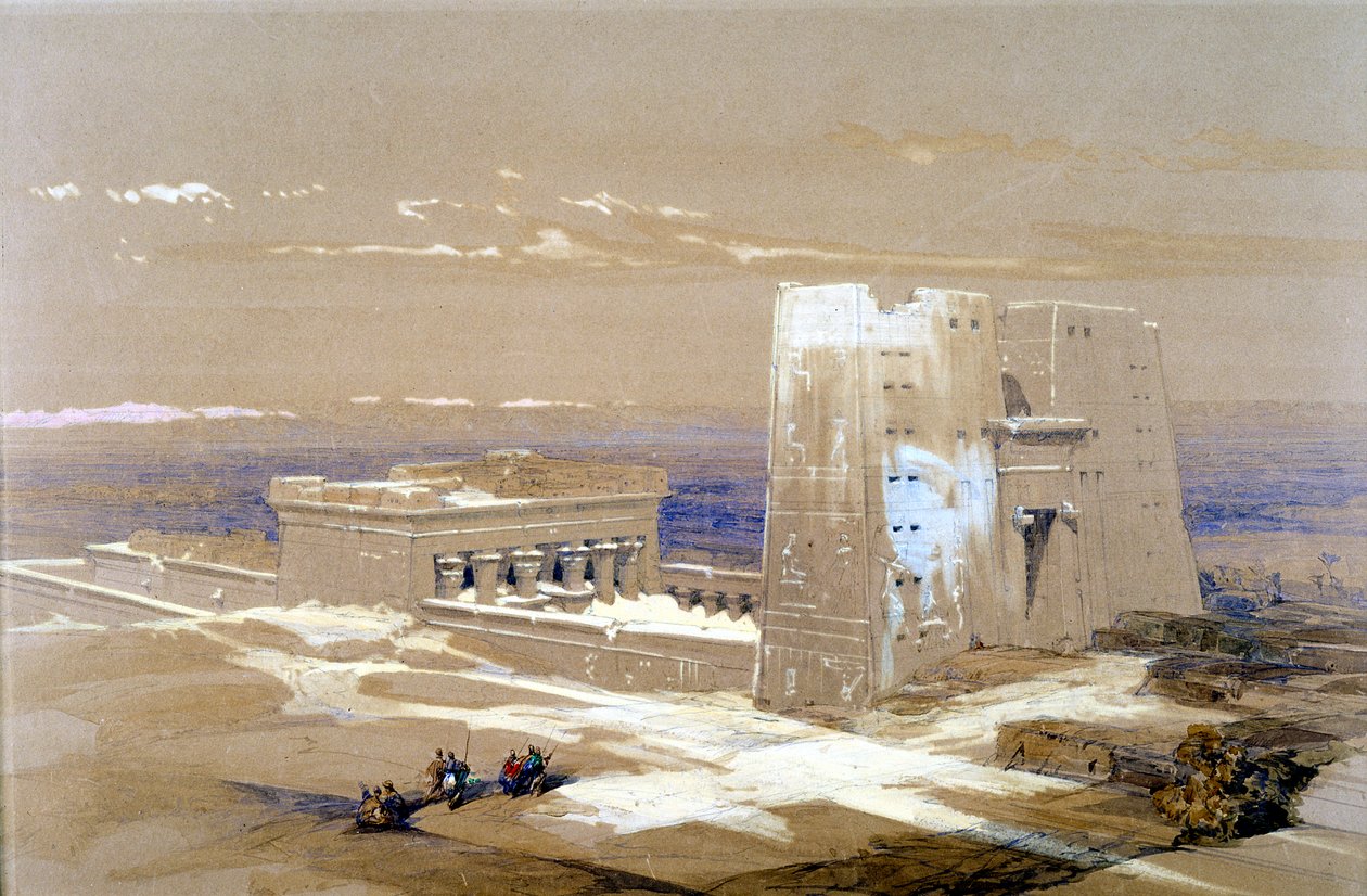 Świątynia z piaskowca w Edfu, poświęcona bogu o głowie sokoła Horusowi, Egipt, 1838 autorstwa Louis Haghe