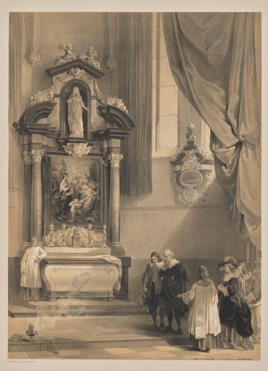 Szkice w Belgii i Niemczech, seria druga: nr 26 - Grób Rubensa, św. Jacques, Antwerpia autorstwa Louis Haghe