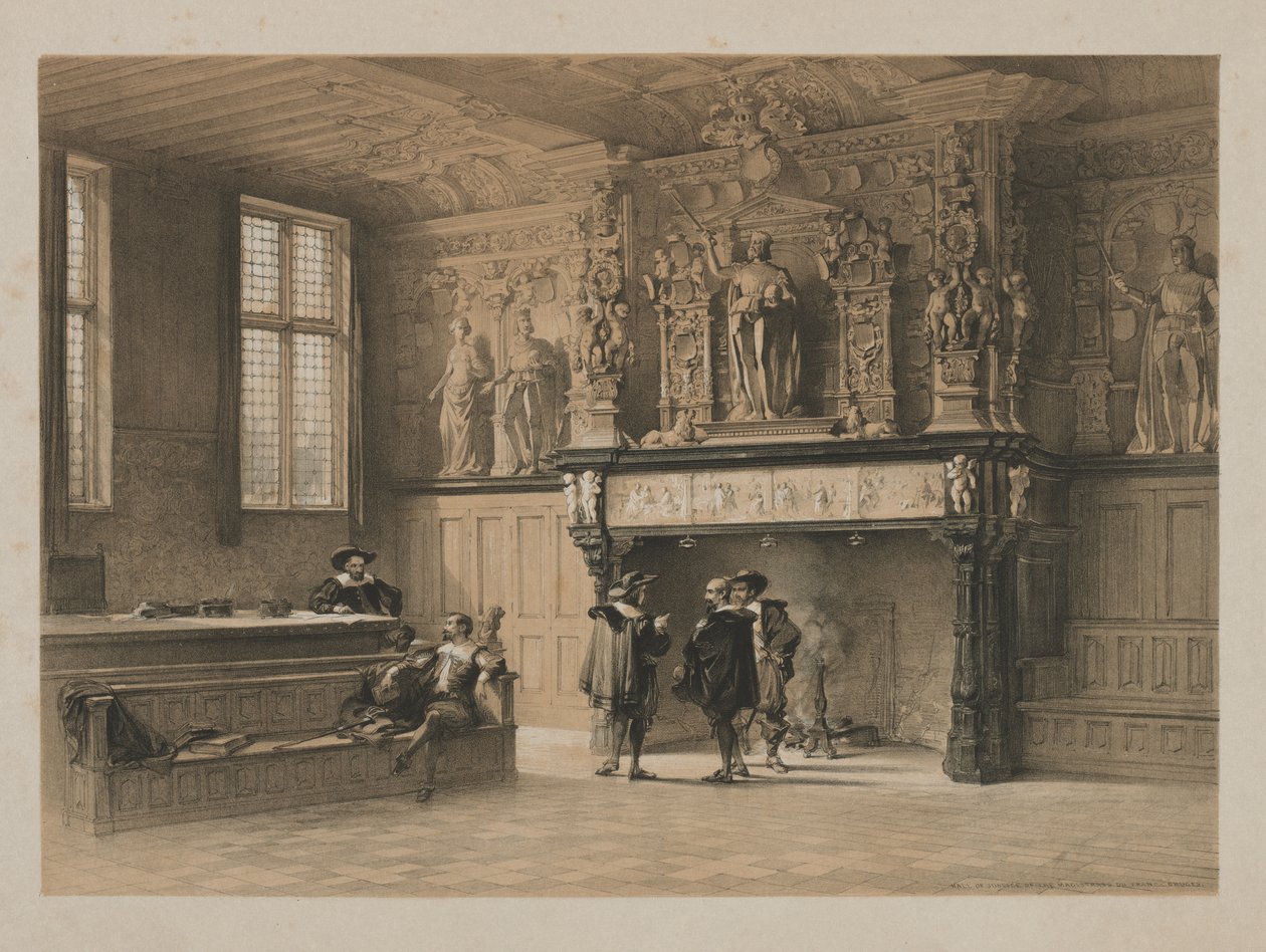 Szkice w Belgii i Niemczech, tom I: Hall of Justice of the Magistrates du Franc, Bruges autorstwa Louis Haghe