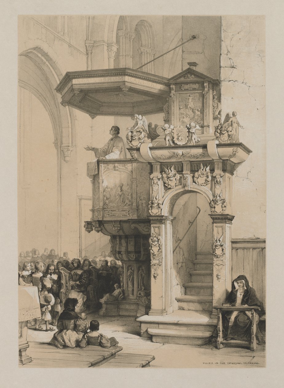 Szkice w Belgii i Niemczech, tom I: Ambona w katedrze w Treves, 1840. autorstwa Louis Haghe
