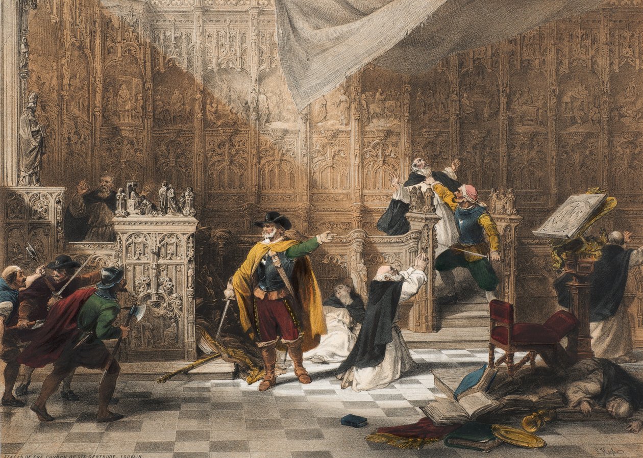Stalls of the Church of St. Gertrude, Louvain, arkusz 11 z „Teczka szkiców Haghe: Belgia, Niemcy”, c.1845-55 autorstwa Louis Haghe
