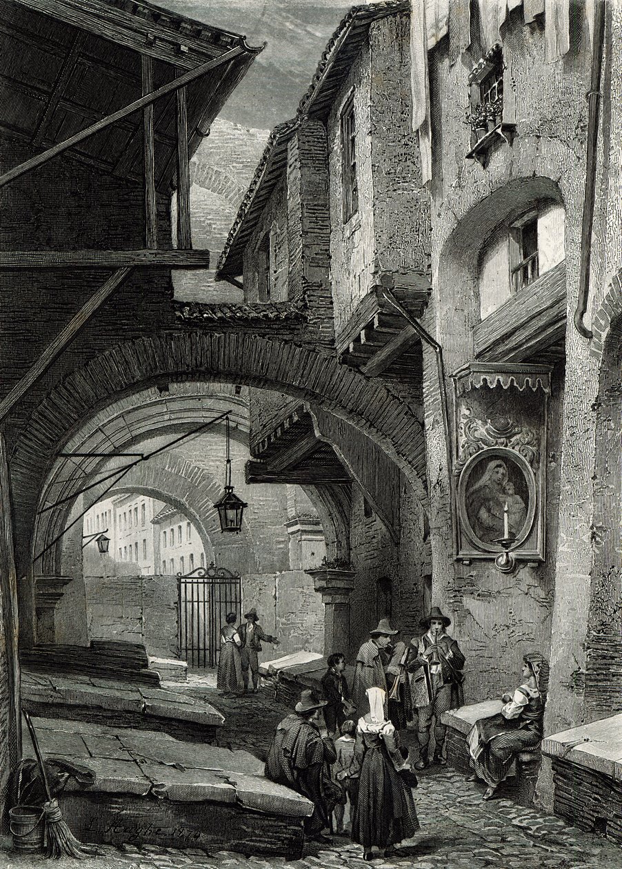 Getto, Rzym, ryc. S.V. Hunt, Cassell und Company, 1847 autorstwa Louis Haghe