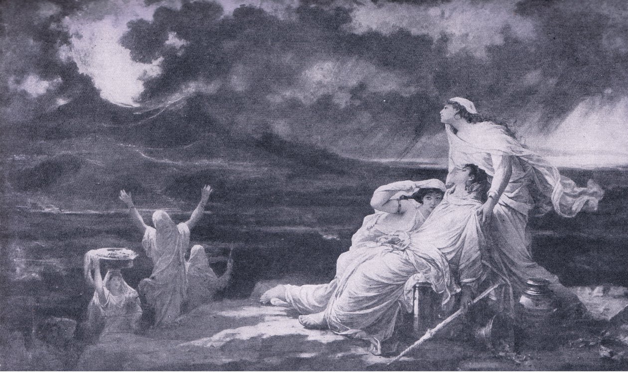 Herkulanum: Erupcja Wezuwiusza, ilustracja ze Światowej Biblioteki Najlepszych Książek, c.1940 autorstwa Louis Hector Leroux