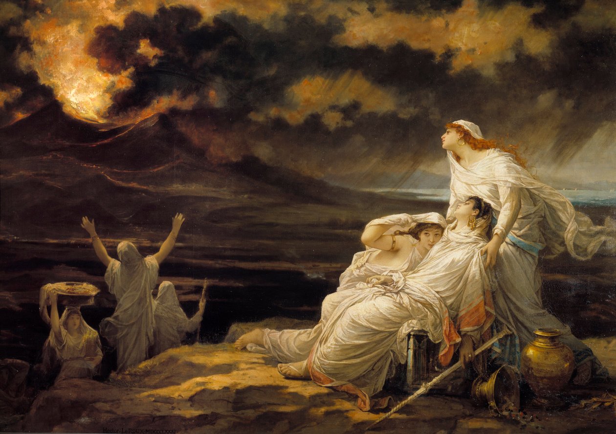 Herculanum (23 sierpnia 79): starożytne miasto zniszczone erupcją Vesuve i mieszkańcy, którzy przybyli schronić się na wzgórzu - Obraz Louisa Hectora Leroux (1829-1900) autorstwa Louis Hector Leroux