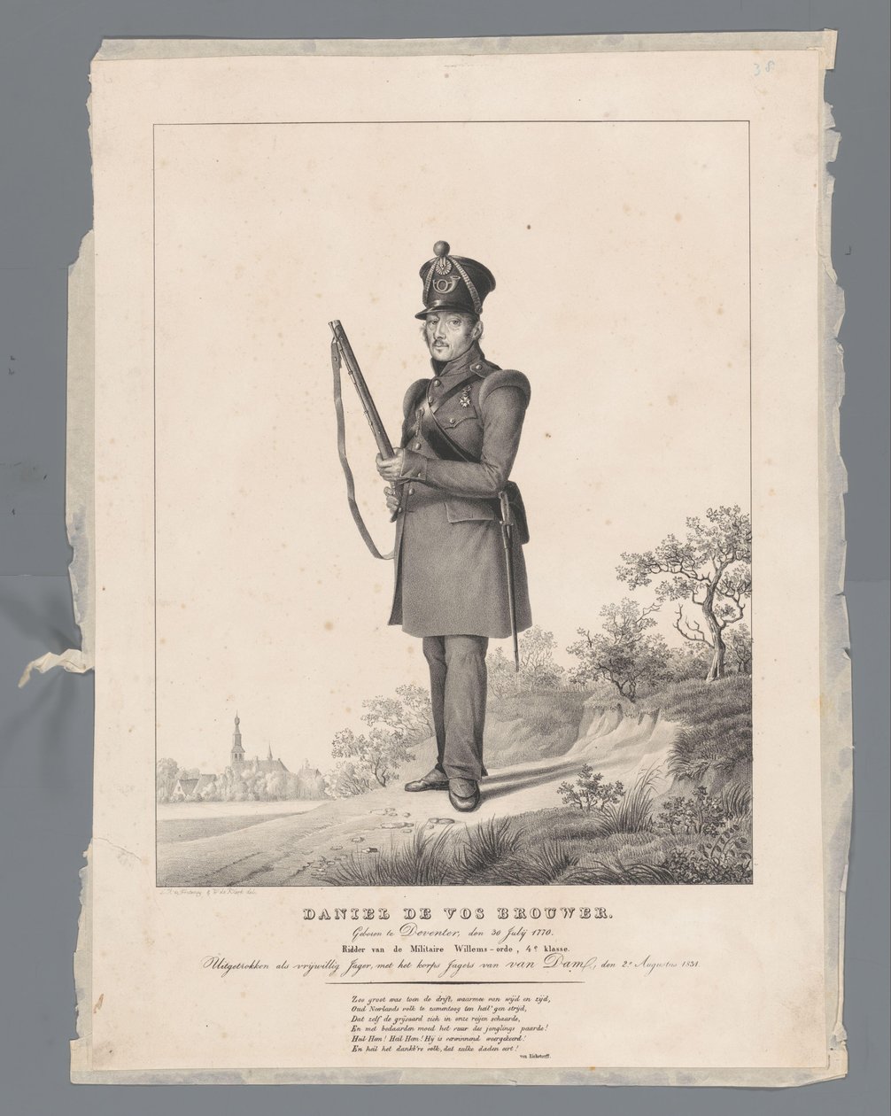 Daniel deVos Brewer. Urodzony w Deventer 30 lipca 1770. Kawaler Orderu Wojskowego Wilhelma IV klasy. Wycofany jako dobrowolny Łowca, z Korpusem Łowców Van Dama, 2 sierpnia 1831 r autorstwa Louis Henri de Fontenay