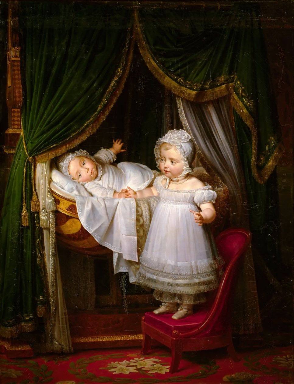Henri de Artois, hrabia Chambord, książę de Bordeaux w swojej kołysce ze swoją siostrą Louise Marie Thérè autorstwa Louise Marie Jeanne Hersent