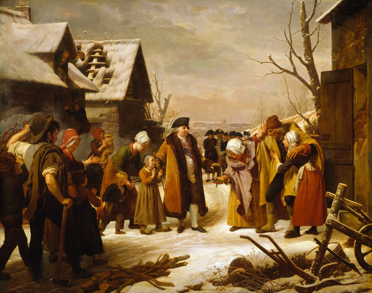 Ludwik XVI rozdaje jałmużnę ubogim w Wersalu zimą 1788 r. autorstwa Louis Hersent