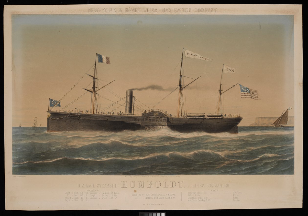 New York  Havre Steam Navigation Company U.S. Mail Steamship Humboldt, D Lines, dowódca autorstwa Louis Honore Gamain