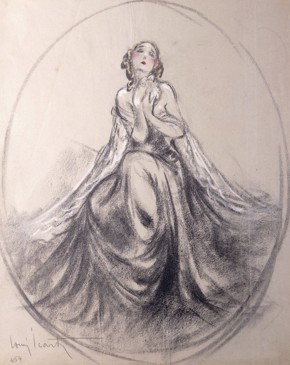 Siedząca dama w teatralnej pozie autorstwa Louis Icart