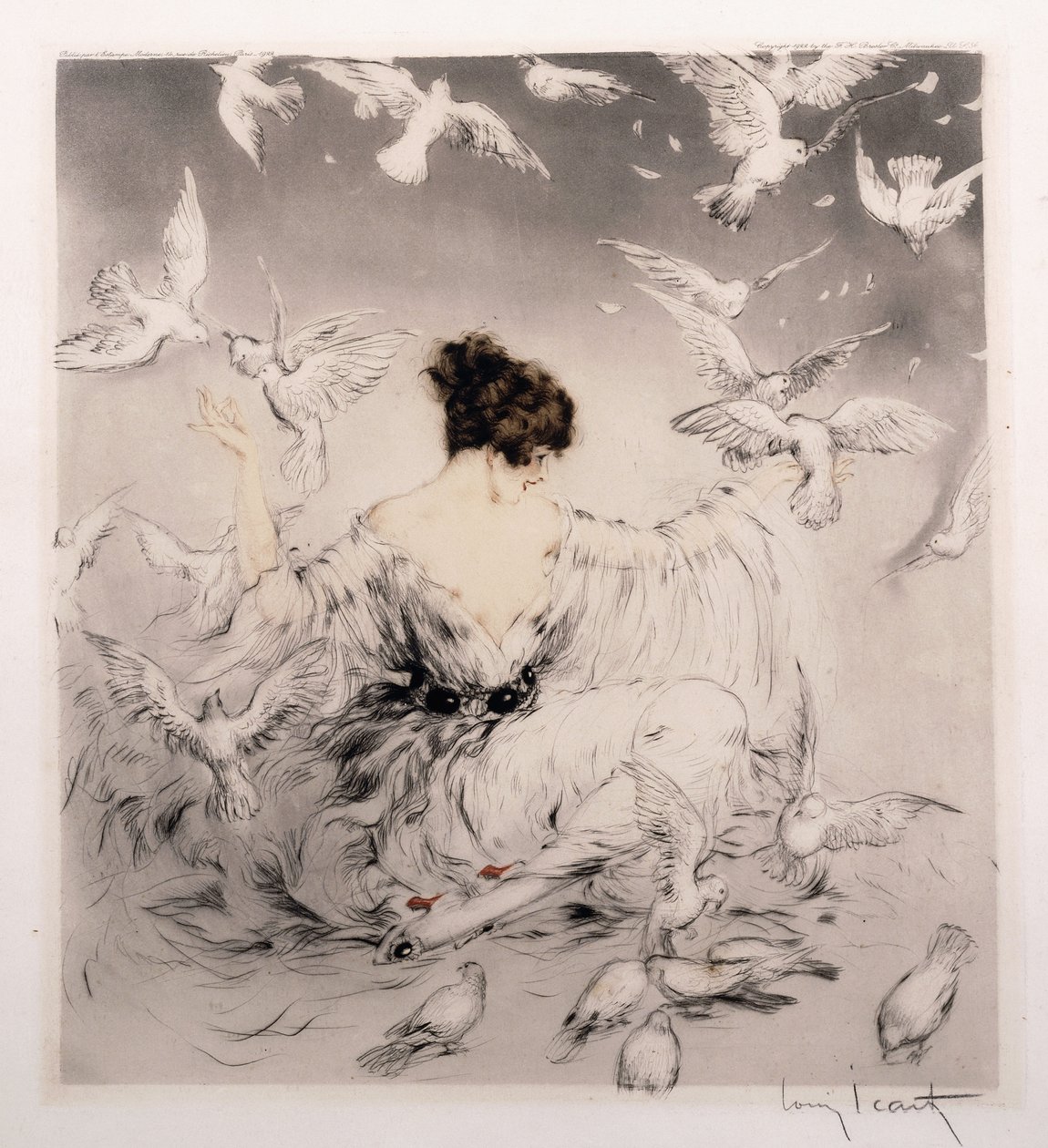 Dziewczyna z gołębiami autorstwa Louis Icart