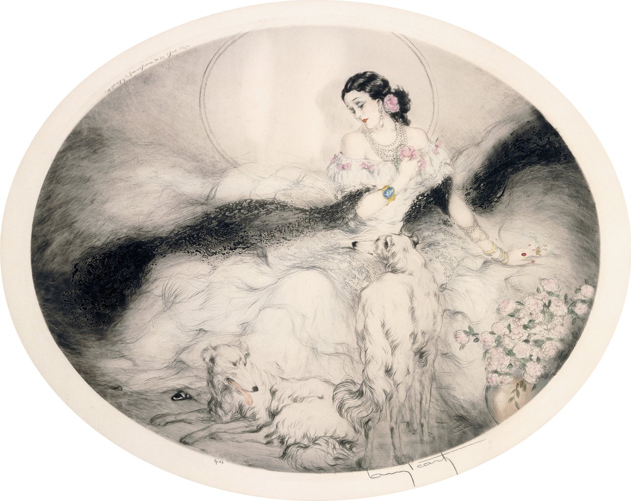 Dama z kamelią, ok. 1917 (akwaforta i sucha igła) autorstwa Louis Icart
