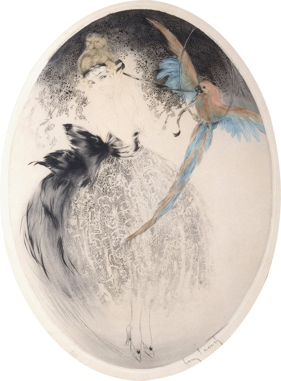 Dama z papugą autorstwa Louis Icart