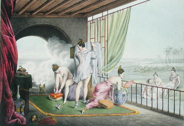 Kąpiących się w toalecie, wydana 1824-27 (kolor lito) autorstwa Louis Jacques Nicolas Schaal