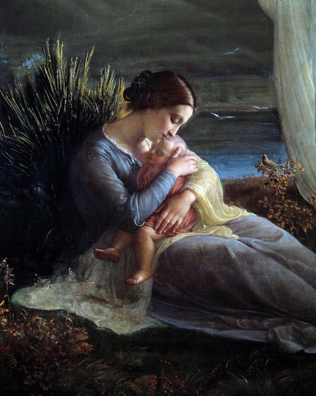 Wiersz duszy; Anioł i matka, szczegół matki i dziecka autorstwa Louis Janmot