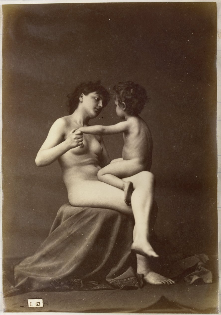 Studium aktu kobiecego, siedzącego z nagim dzieckiem na kolanach autorstwa Louis Jean Baptiste Igout (attributed to)