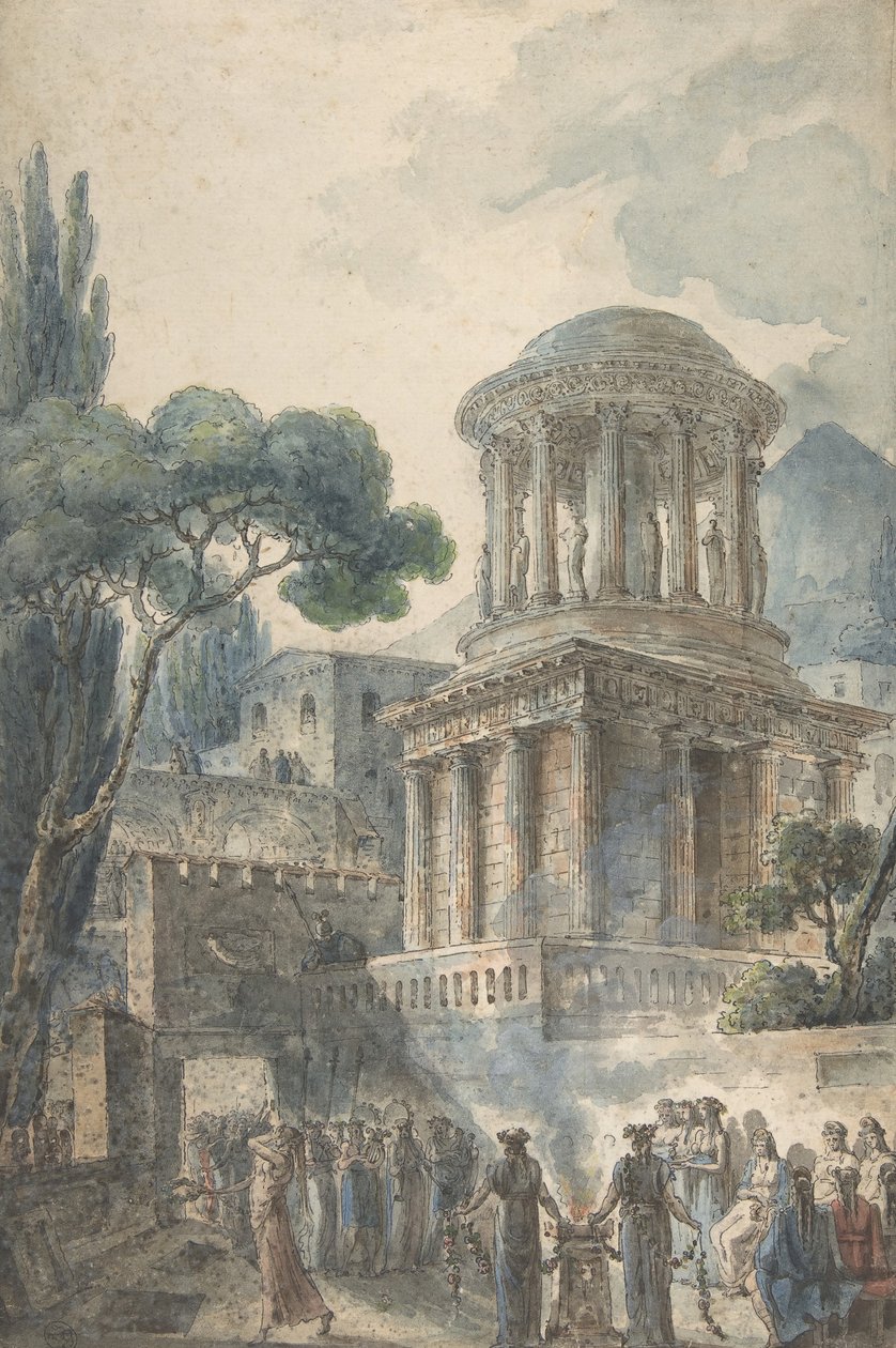 Scena Starożytna z ceremonią pogrzebową dla aktora, ok. godz. 1777. autorstwa Louis Jean Desprez